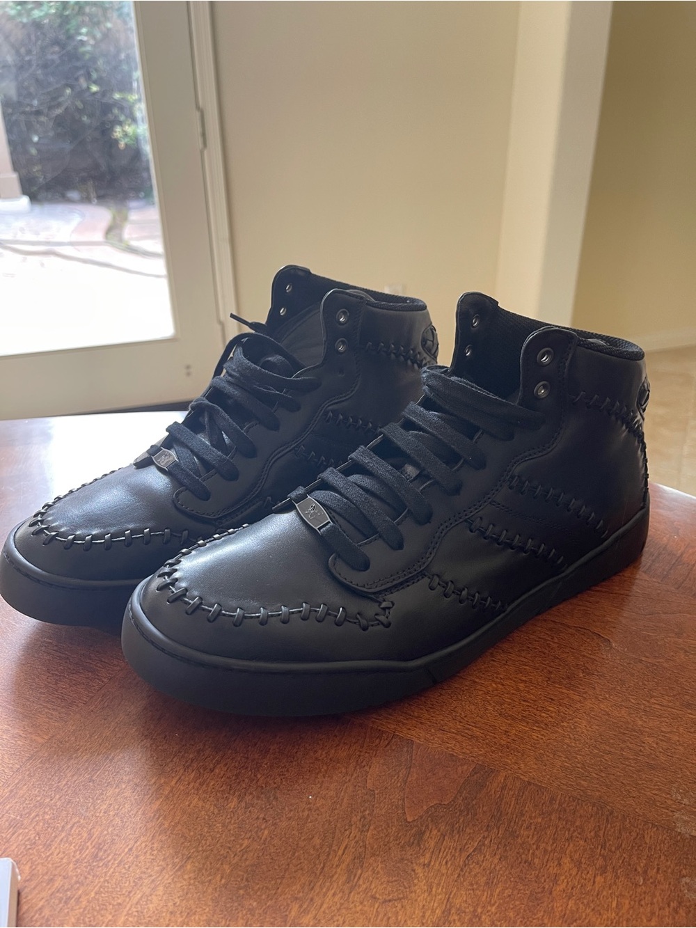 Bottega Veneta Black High-Top Leather Sneakers with Stitch Detail